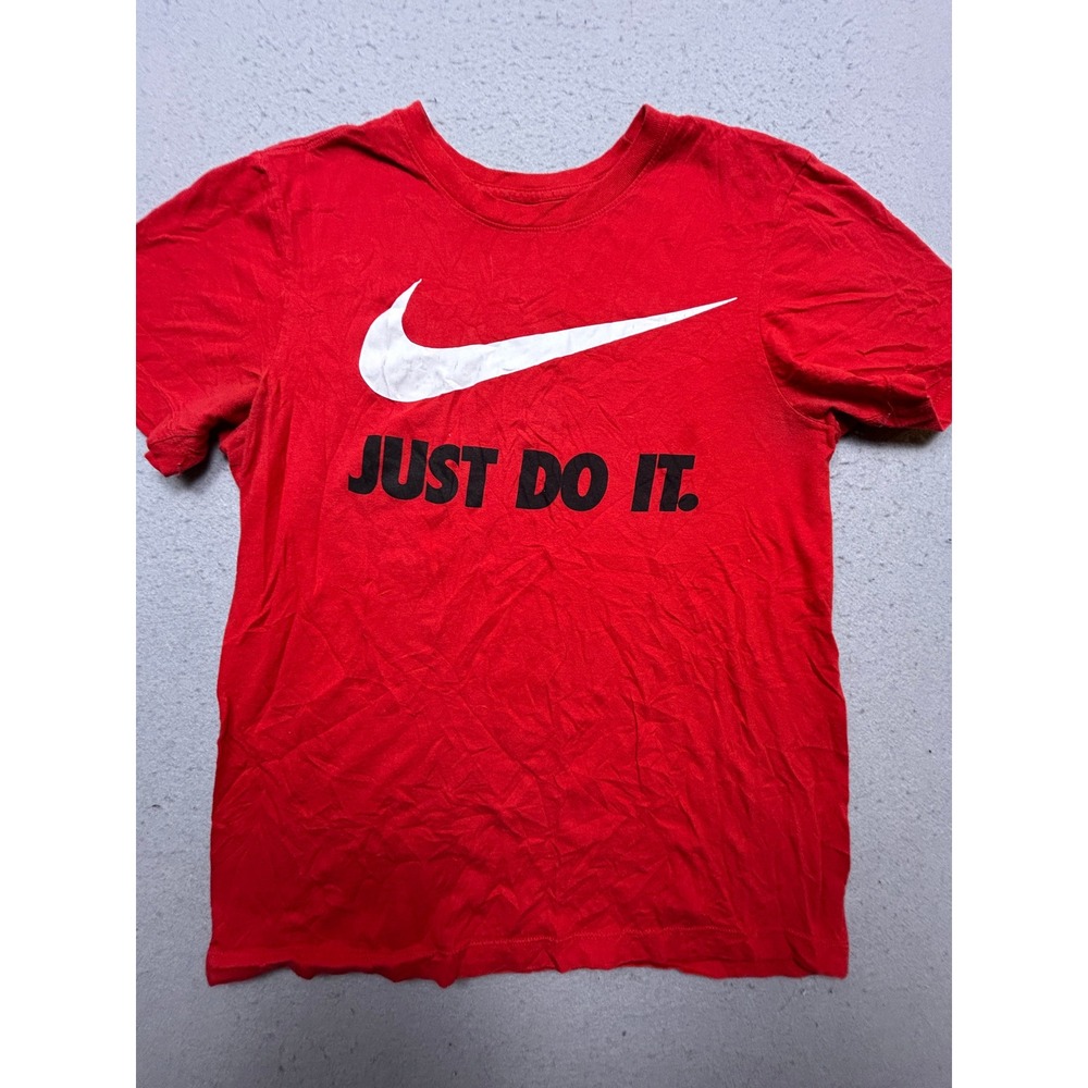 Nike T-Shirt Cotton Blend Red Graphic Swoosh Just Do It Small Mens